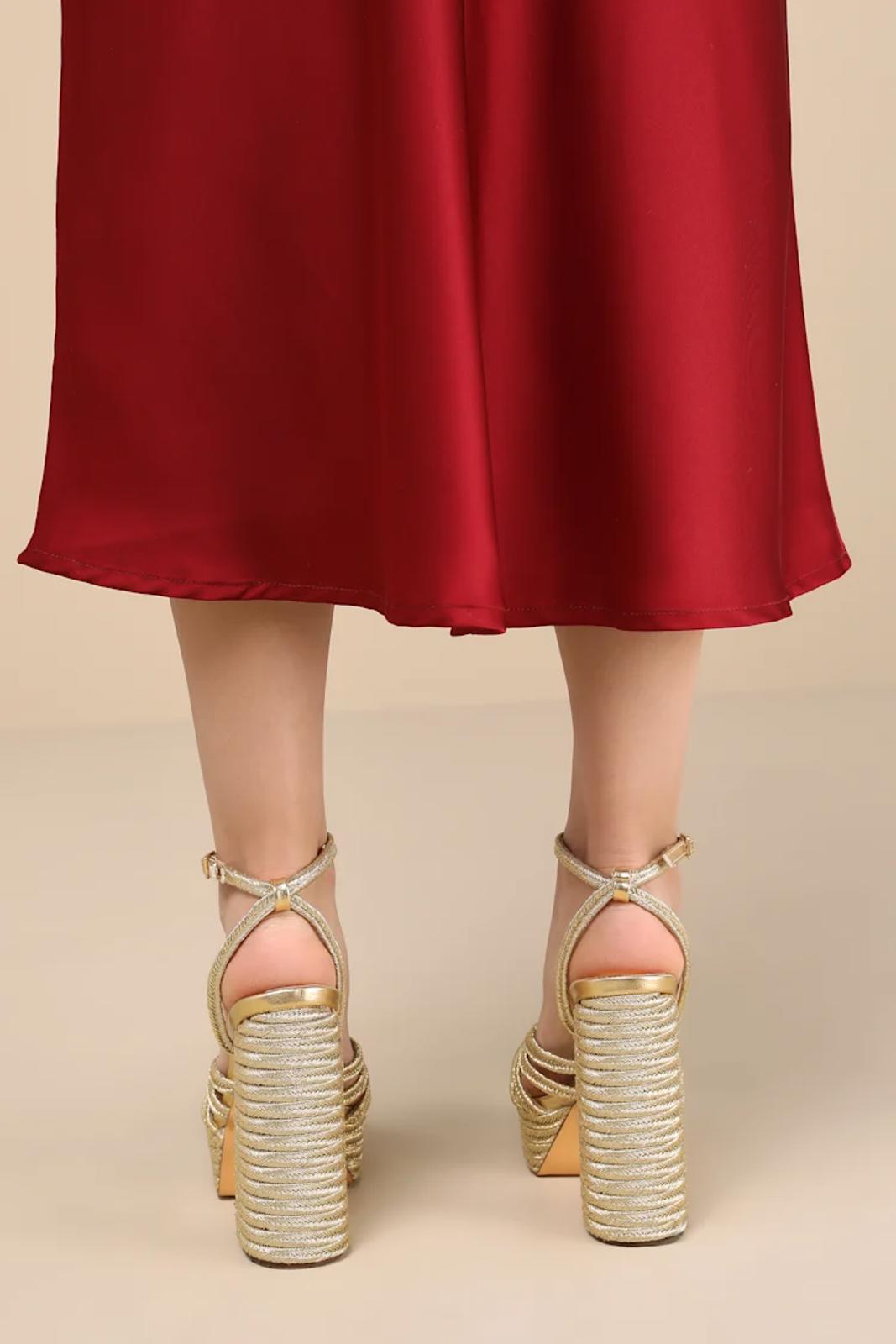 Lulus Seelah Gold Metallic Strappy Platform High Heel Sandals - 11 NWB