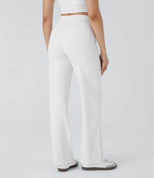 NWT Halara High Waist Button Multiple Pockets Strght Leg Casual Pants White- XS