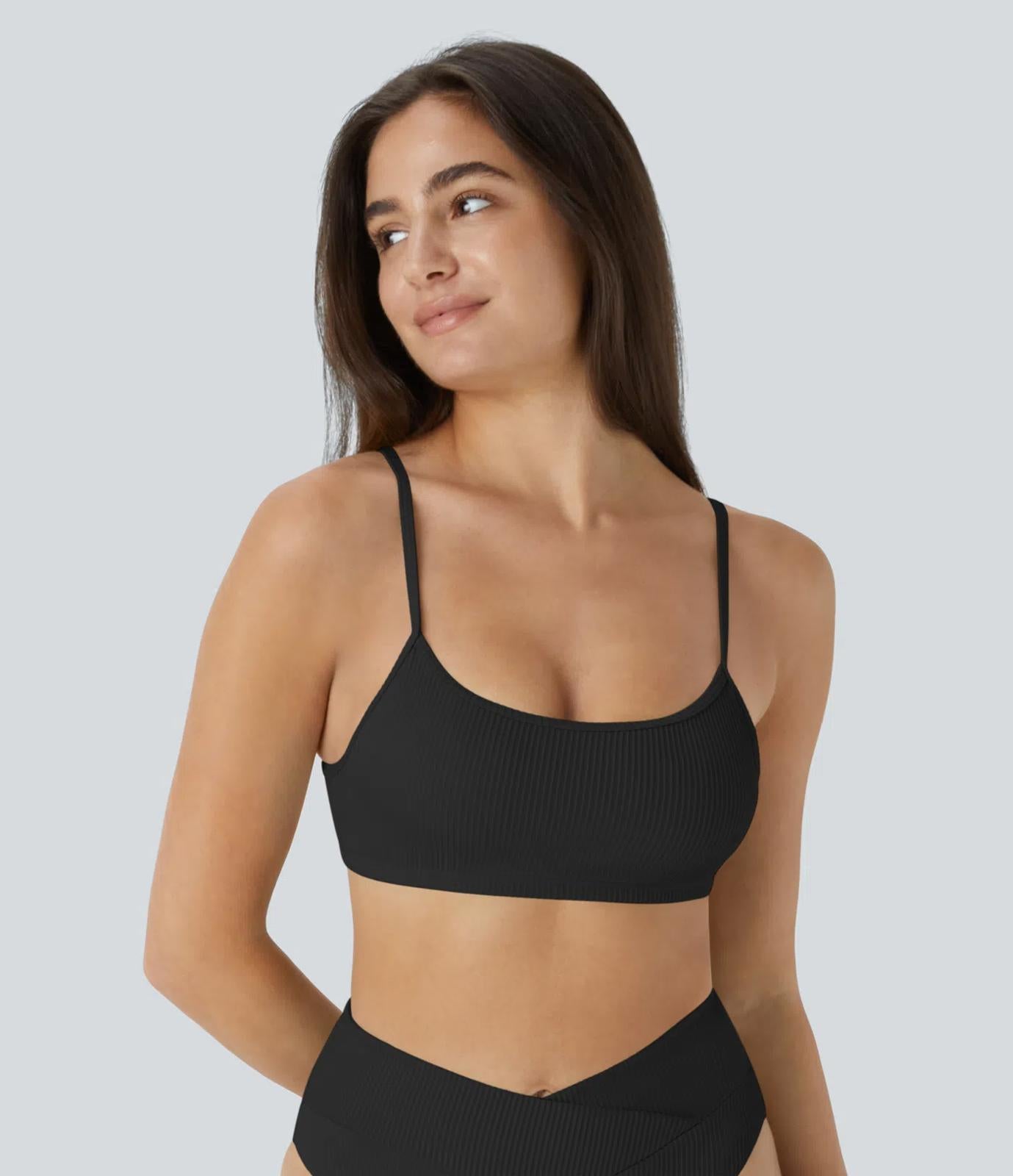 NWT Halara Ribbed Bikini Top Swimsuit Black M