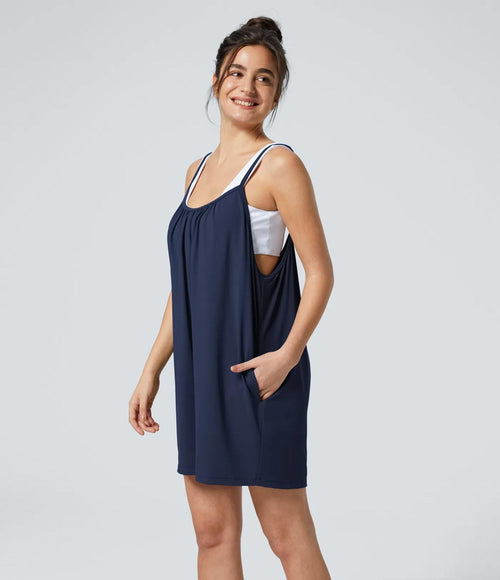 NWT Halara Spaghetti Pocket Solid Wide Leg Casual Jumpsuit Size M