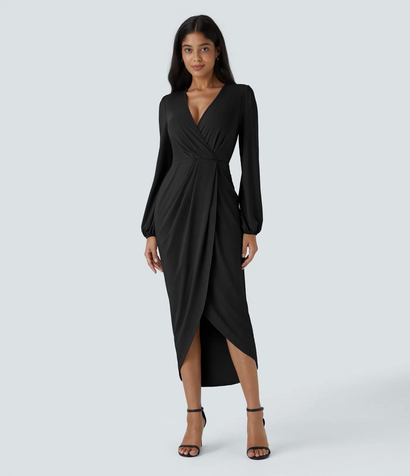 NWT Halara V Neck Long Sleeve Tulip Hem Midi Dress Size Large