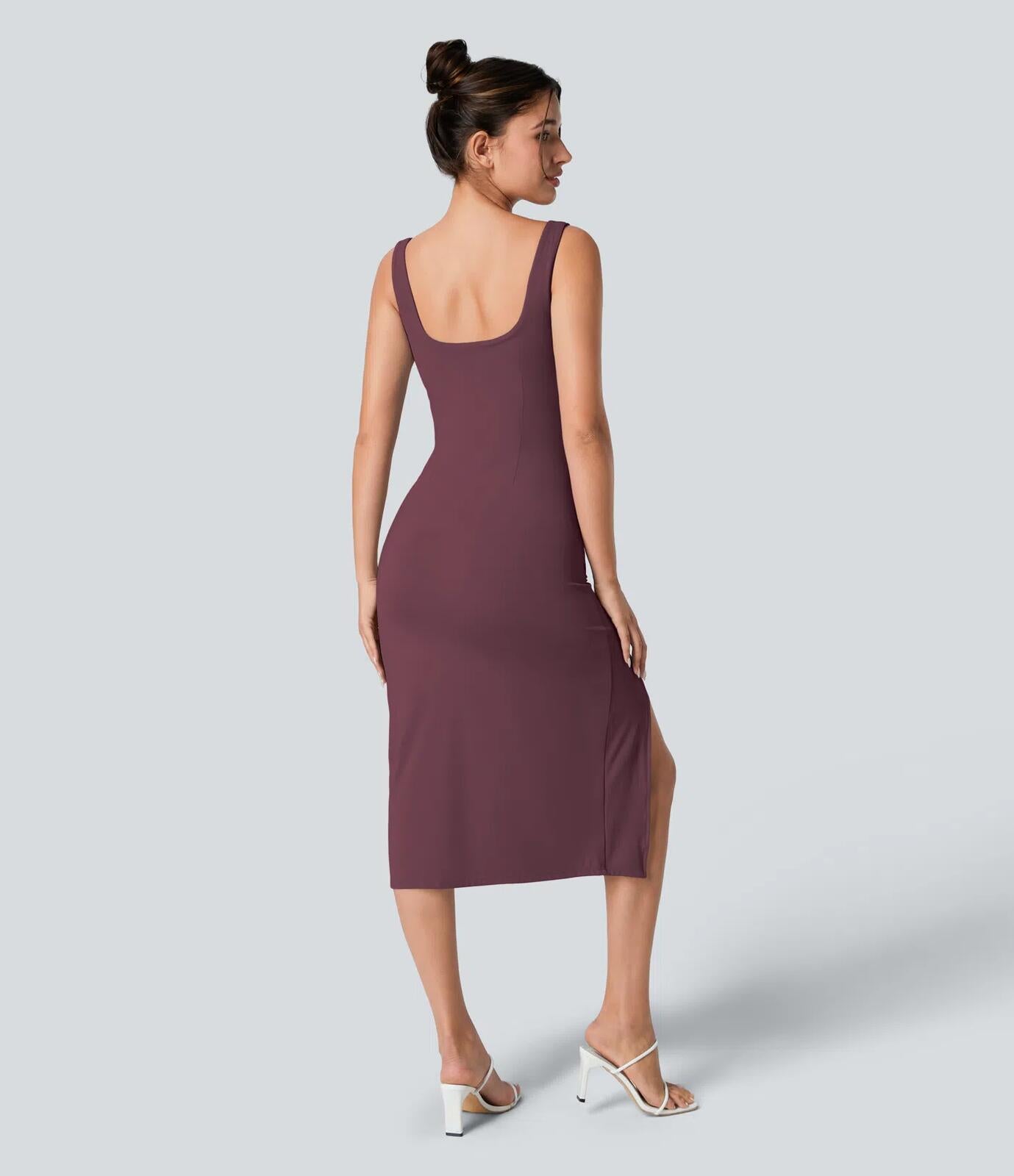 Halara Softlyzero Backless Corset Ruched Bodycon Midi Cool Touch Dress M NWT