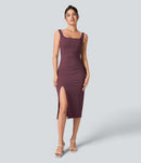 Halara Softlyzero Backless Corset Ruched Bodycon Midi Cool Touch Dress M NWT