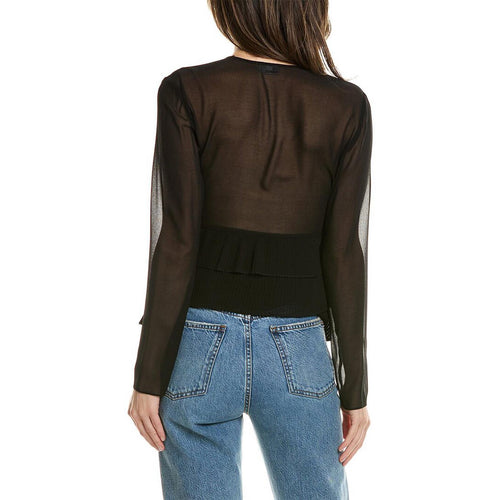 The Kooples Pleated Sheer Ruffle Blouse Black US XS FR 0 NWT $215