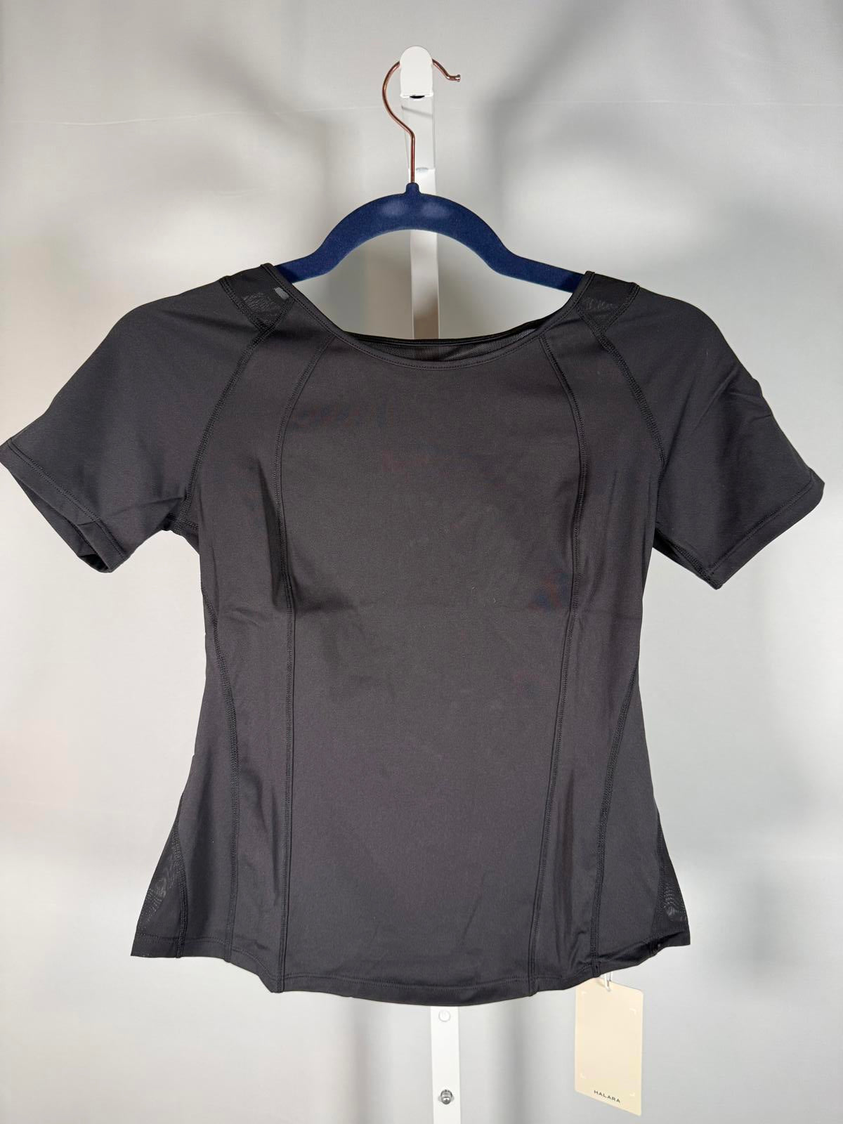 NWT Halara Black Short Sleeve Performance Shirt Top Mesh Panels Size Small