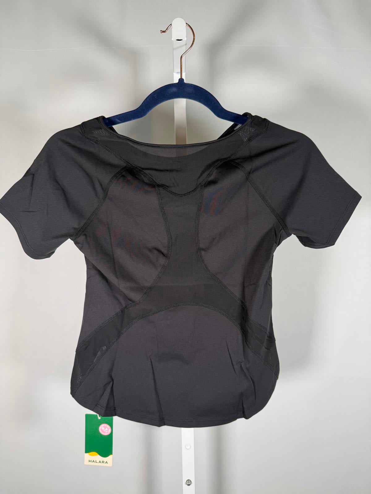 NWT Halara Black Short Sleeve Performance Shirt Top Mesh Panels Size Medium