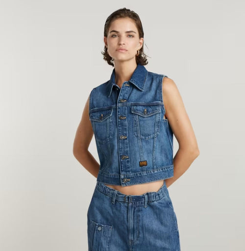NWT G-Star RAW Women’s Shrunken Denim Vest Faded Cliffside Blue Size Small