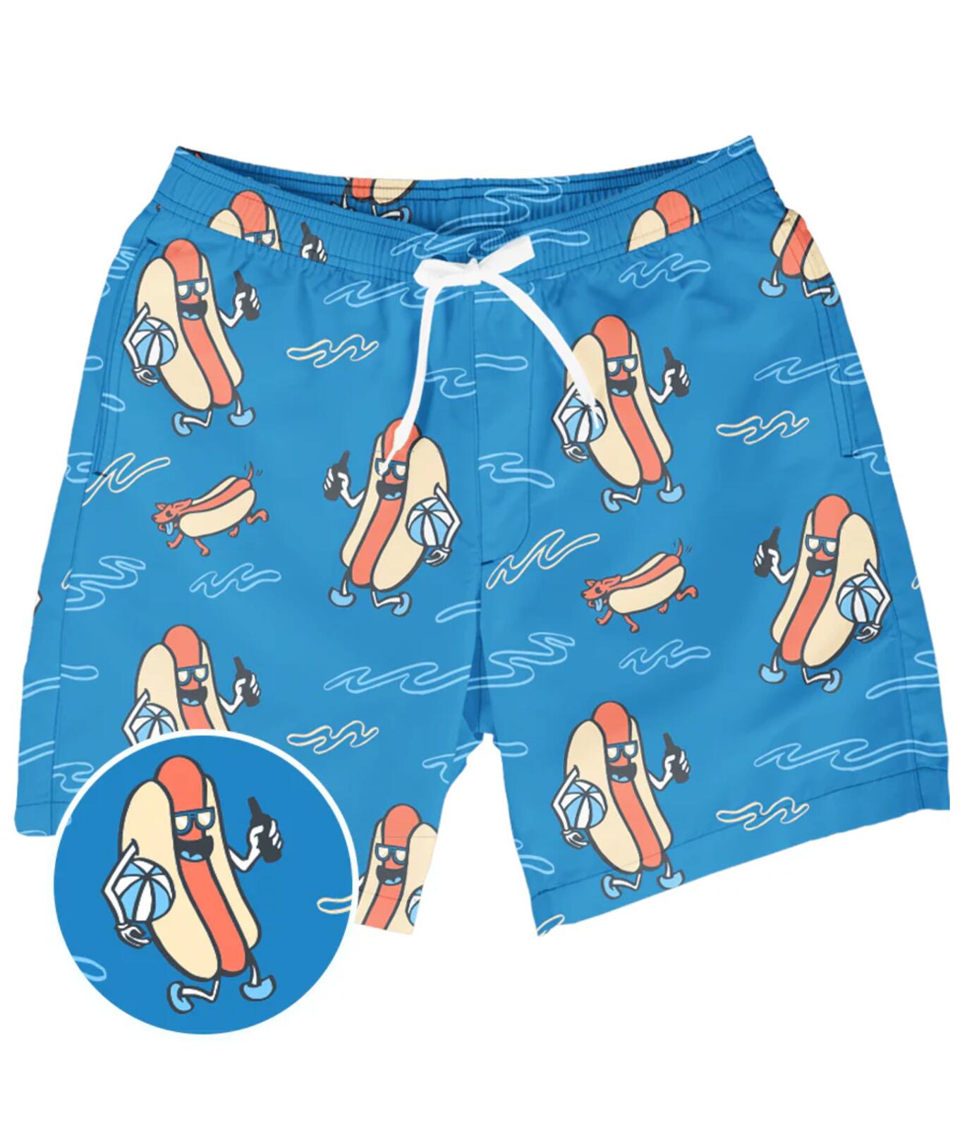 NWT Tipsy Elves Hot Dog Diver Stretch Swim Trunks Size Large