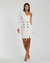 Mac Duggal One Sleeve Tuxedo Dress White Size 2 NWT