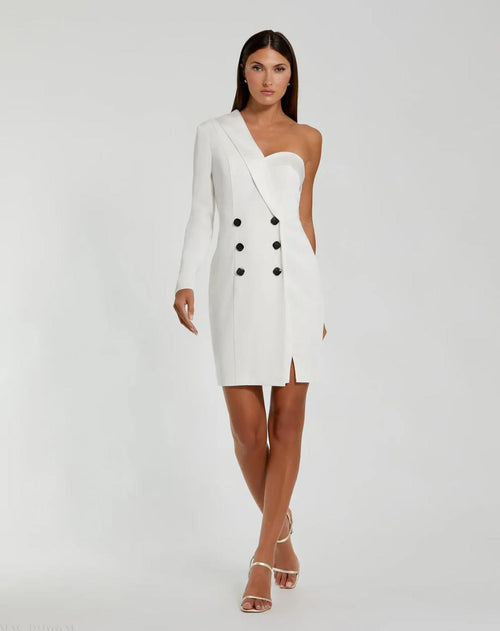 Mac Duggal One Sleeve Tuxedo Dress White Size 2 NWT