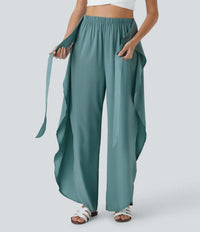 NWT Halara Breezeful™ High Waisted Tie Palazzo Flowy Wide Leg Pants Size Large