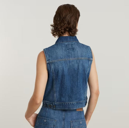 NWT G-Star RAW Women’s Shrunken Denim Vest Faded Cliffside Blue Size Small