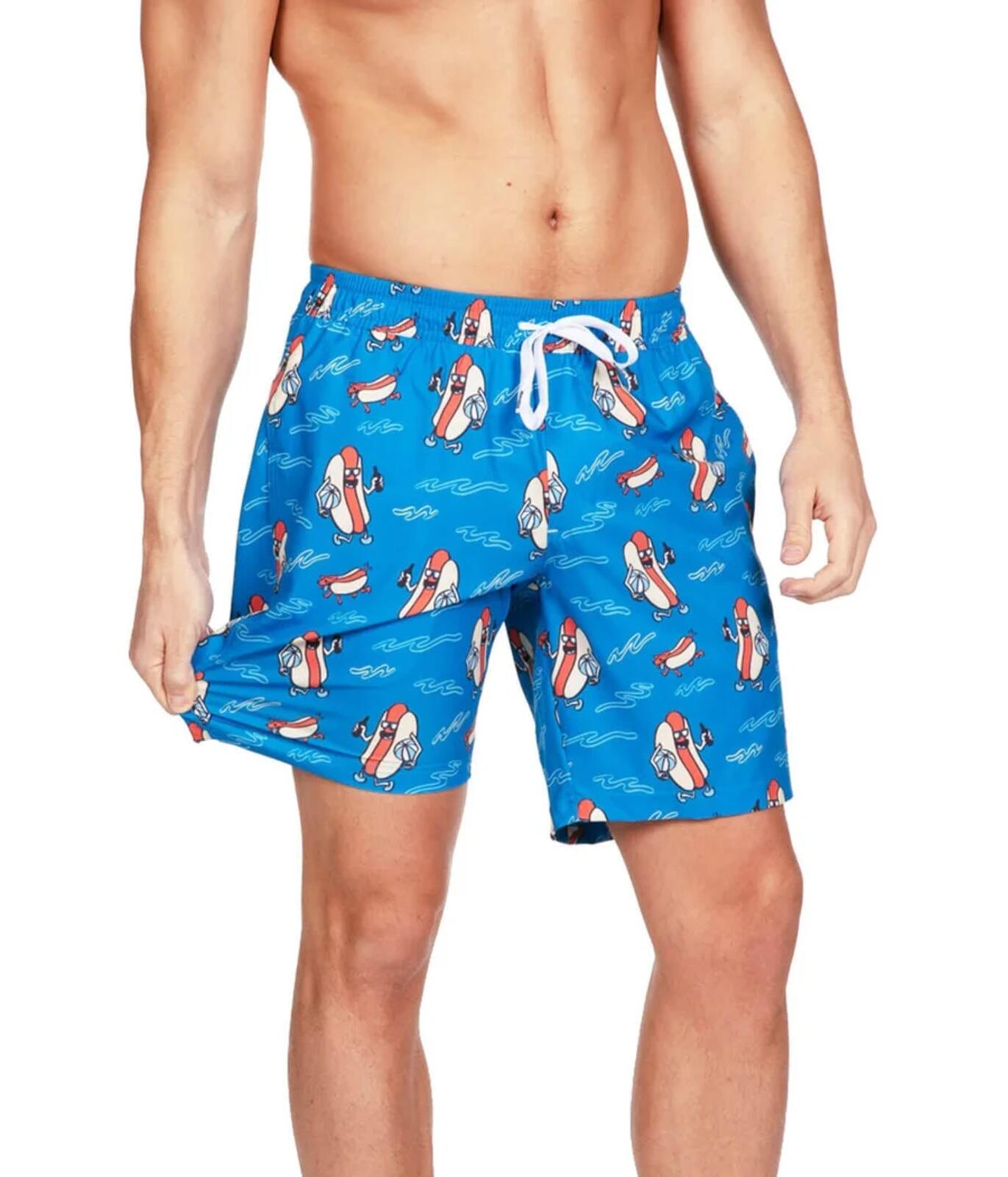 NWT Tipsy Elves Hot Dog Diver Stretch Swim Trunks Size Large