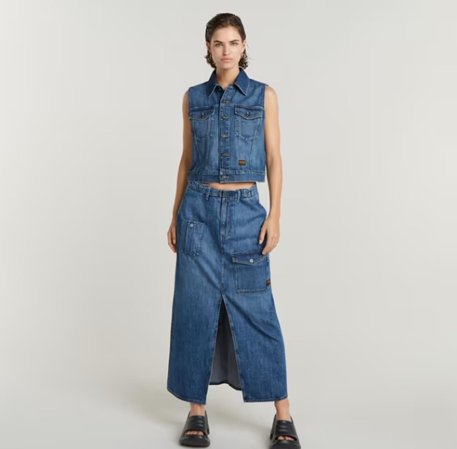 NWT G-Star RAW Women’s Shrunken Denim Vest Faded Cliffside Blue - Size Small
