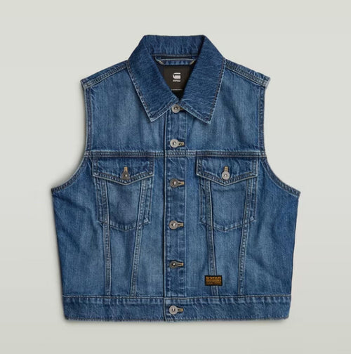 NWT G-Star RAW Women’s Shrunken Denim Vest Faded Cliffside Blue Size Small