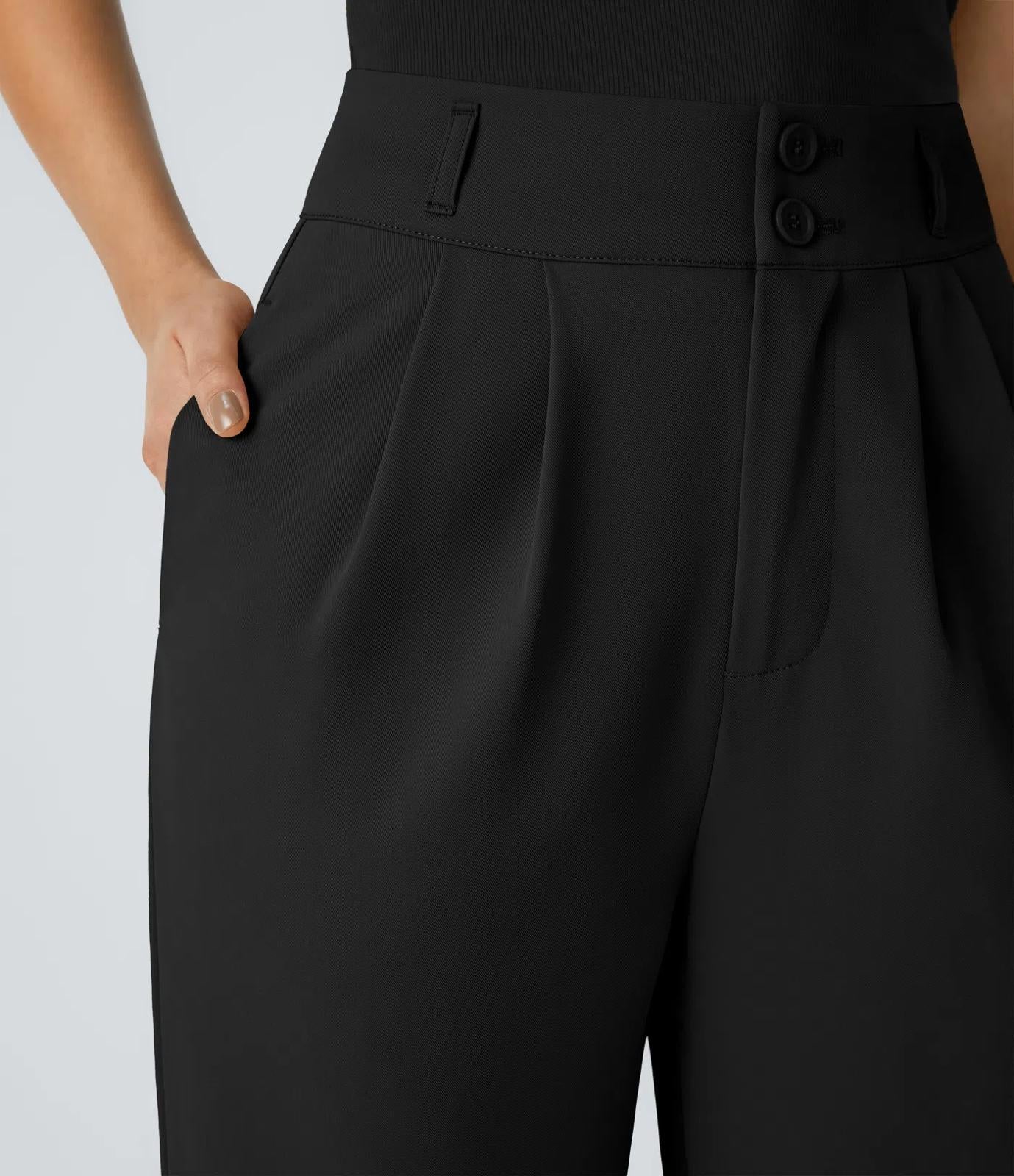 NWT Halara High Waisted Pocket Shirred Straight Leg Pant Black Size XS Petite