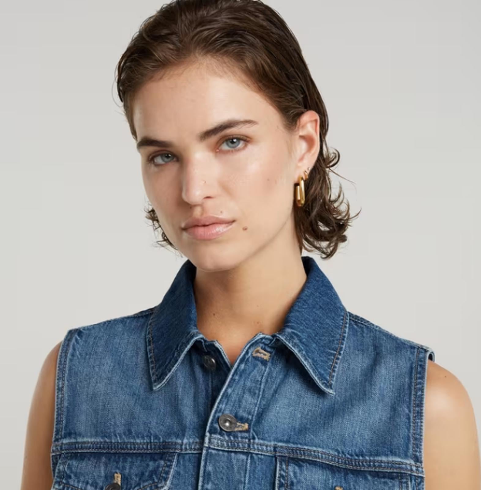 NWT G-Star RAW Women’s Shrunken Denim Vest Faded Cliffside Blue Size Small