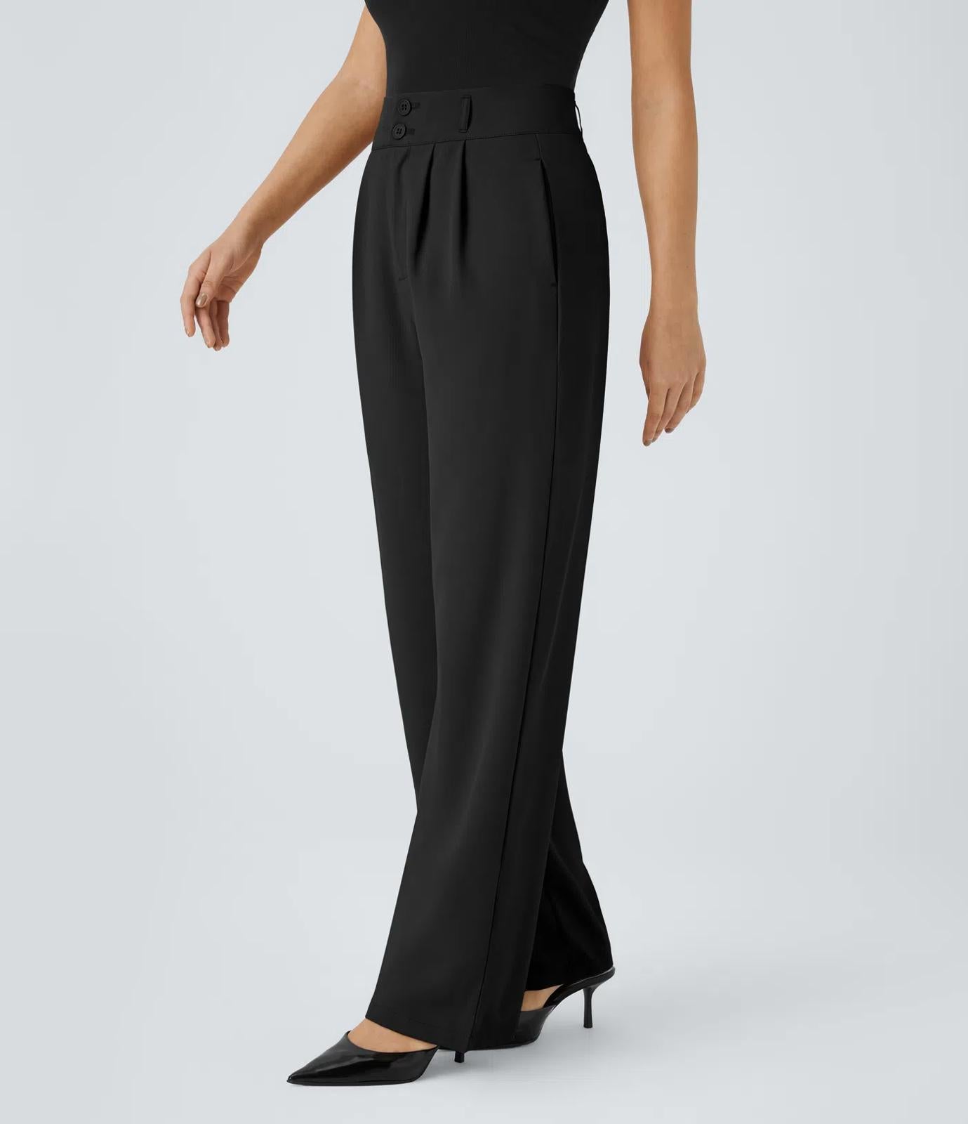 NWT Halara High Waisted Pocket Shirred Straight Leg Pant Black Size XS Petite