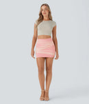 NWT Halara High Waisted Contrast Mesh Bodycon Pink Mini Casual Skirt Size Large