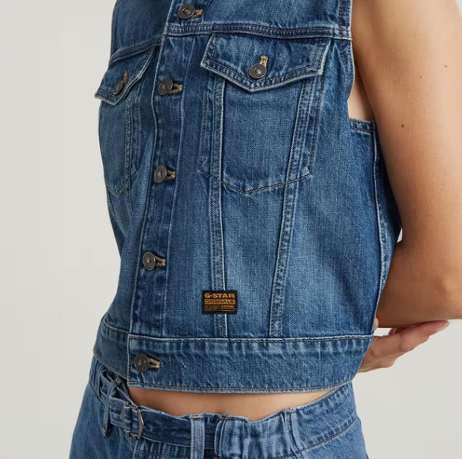 NWT G-Star RAW Women’s Shrunken Denim Vest Faded Cliffside Blue - Size Small