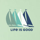 NWT Life is Good LIG Sailboats Hooded Active Tee Sage Green Medium