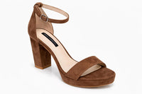 French Connection Brown Suede Ankle Strap Block Heel Sandals US 9 / EU 40 NWB