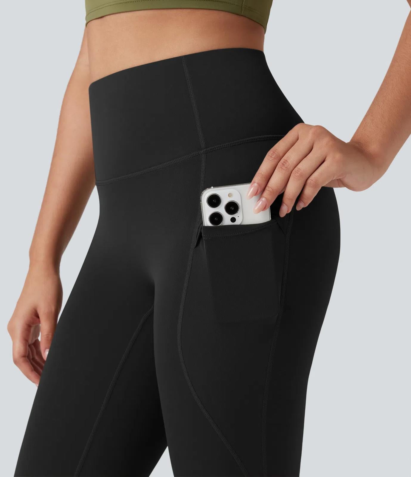 NWT Halara High Waisted Cut-Out Yoga 7/8 Leggings with Pockets Black XS