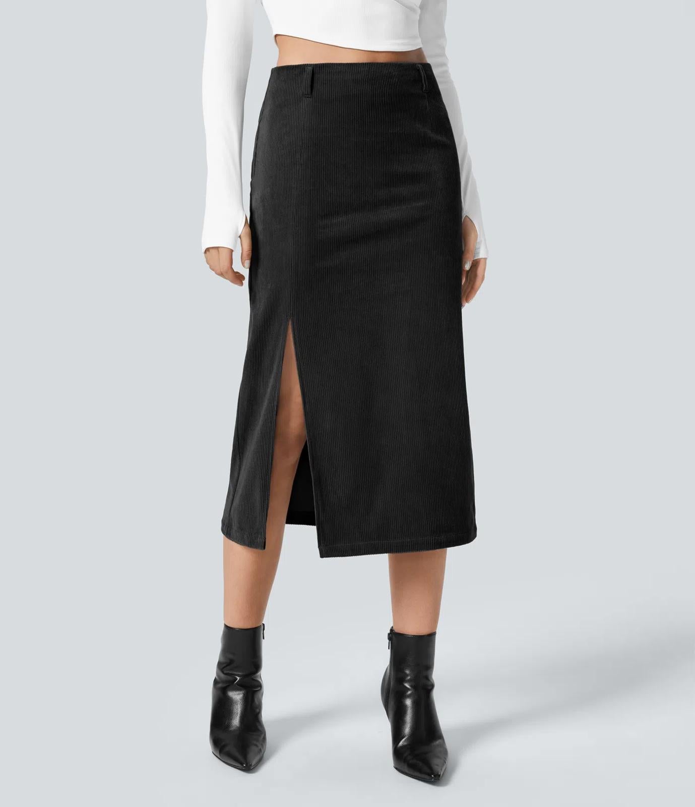 NWT Halara High Waisted Corduroy Hem Midi Skirt Casual XS
