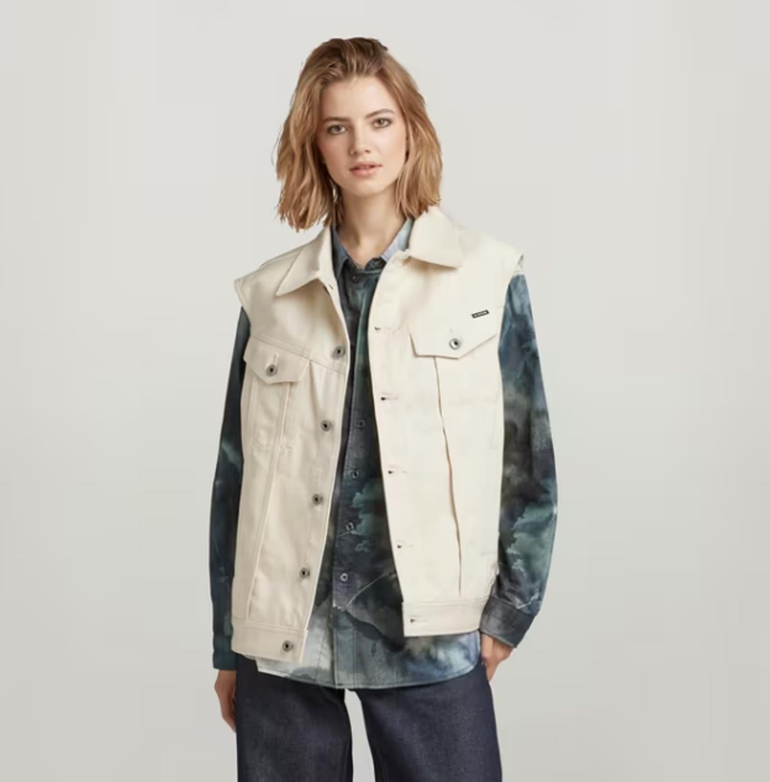 NWT G-Star RAW Oversized Denim Vest Women’s Ecru Off-White - Size Medium