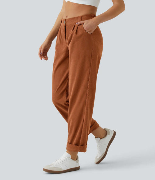 NWT Halara Mid Rise Zipper Pocket Corduroy Casual Pants Baked Clay - Small Tall