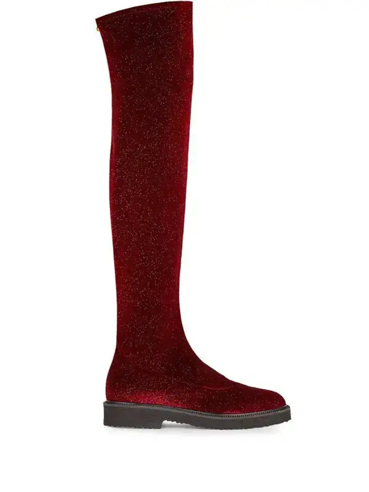 Giuseppe Zanotti Adrienne Bordeaux Velvet OTK Boots EU 34 US 4 Red Designer NWB
