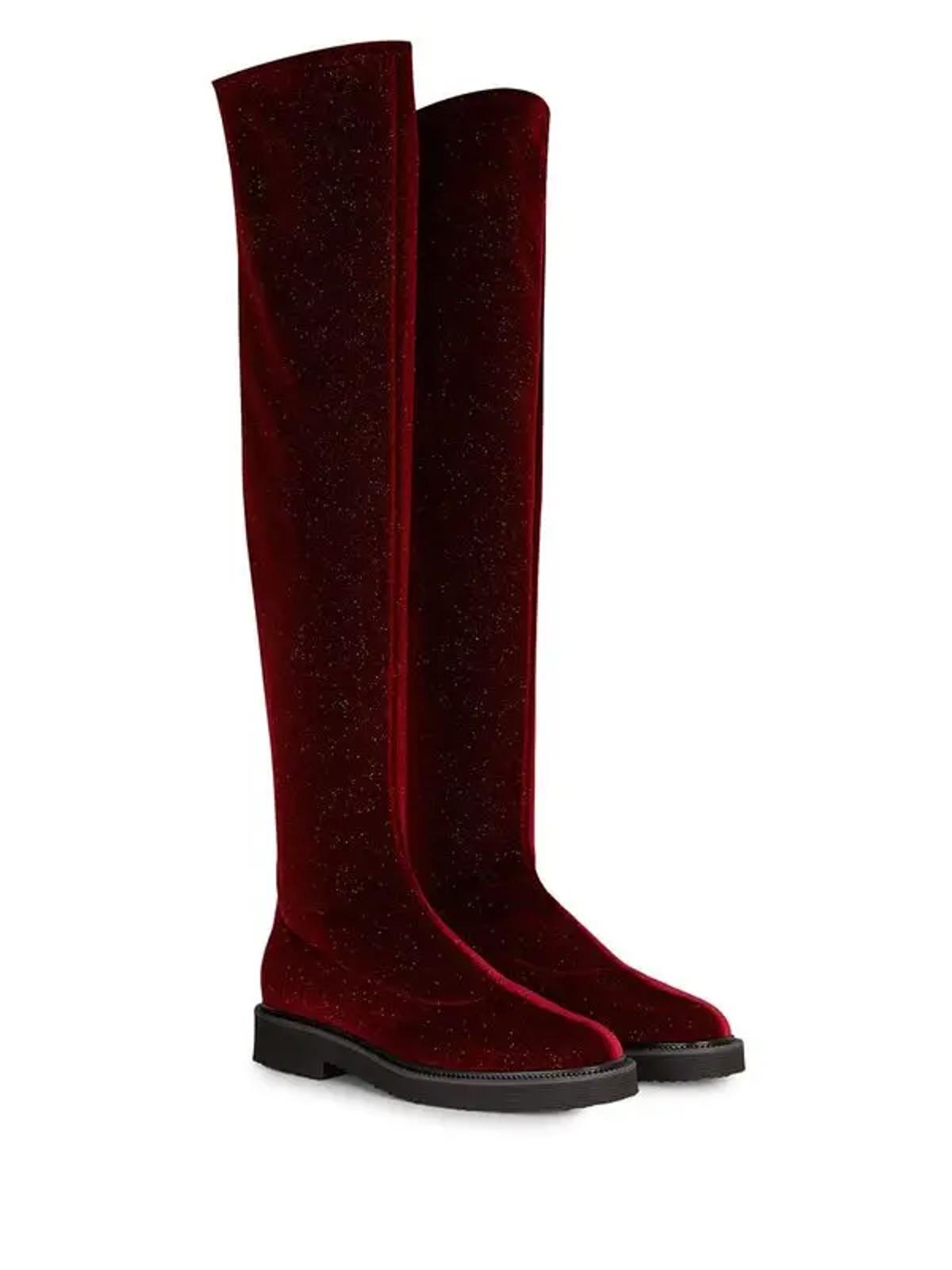 Giuseppe Zanotti Adrienne Bordeaux Velvet OTK Boots EU 34 US 4 Red Designer NWB