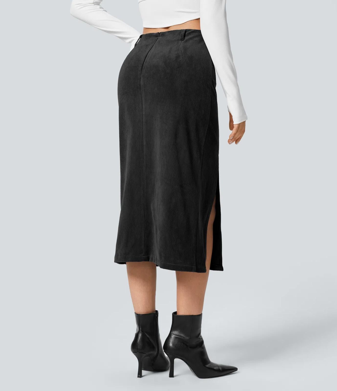 NWT Halara High Waisted Corduroy Hem Midi Skirt Casual XS