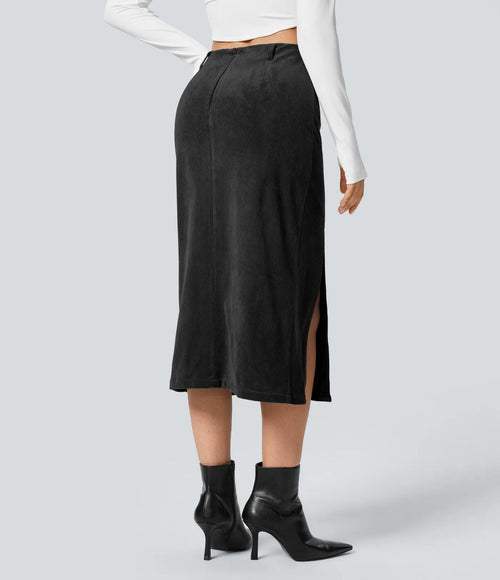 NWT Halara High Waisted Corduroy Hem Midi Skirt Casual XS