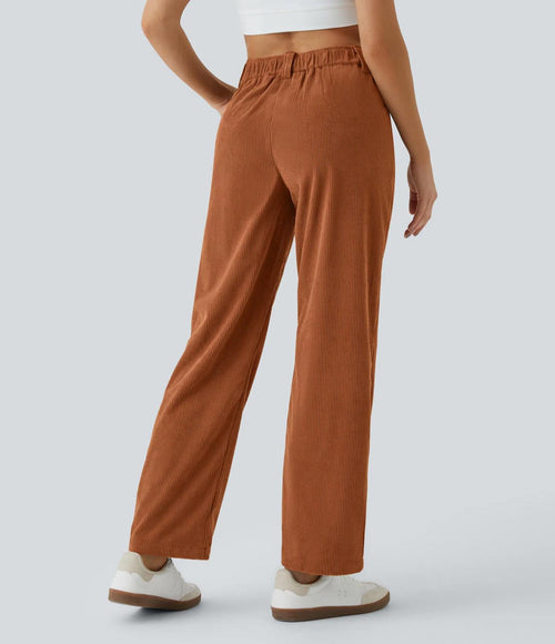NWT Halara Mid Rise Zipper Pocket Corduroy Casual Pants Baked Clay - Small Tall