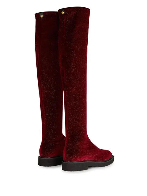 Giuseppe Zanotti Adrienne Bordeaux Velvet OTK Boots EU 34 US 4 Red Designer NWB