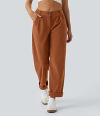 NWT Halara Mid Rise Zipper Pocket Corduroy Casual Pants Baked Clay - Small Tall