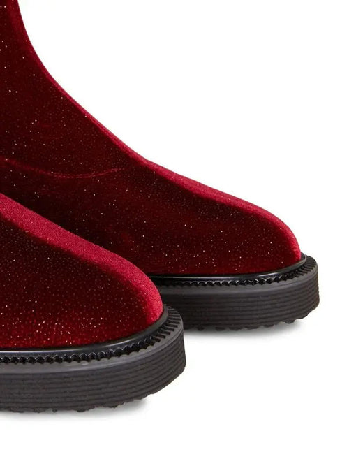 Giuseppe Zanotti Adrienne Bordeaux Velvet OTK Boots EU 34 US 4 Red Designer NWB