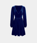 NWT Halara Deep V Neck Long Sleeve Ruffled Hem Velvet Mini Dress Size Large