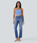 NWT Halara Ruched Plaid Cropped Blue Casual Tube Top Size Small