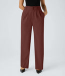 NWT Halara High Waisted Shirred Straight Leg Work Pants Madder Brown Large