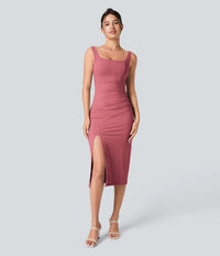 Halara Softlyzero Backless Corset Ruched Bodycon Midi Cool Touch Dress Size M