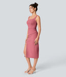 Halara Softlyzero Backless Corset Ruched Bodycon Midi Cool Touch Dress Size M