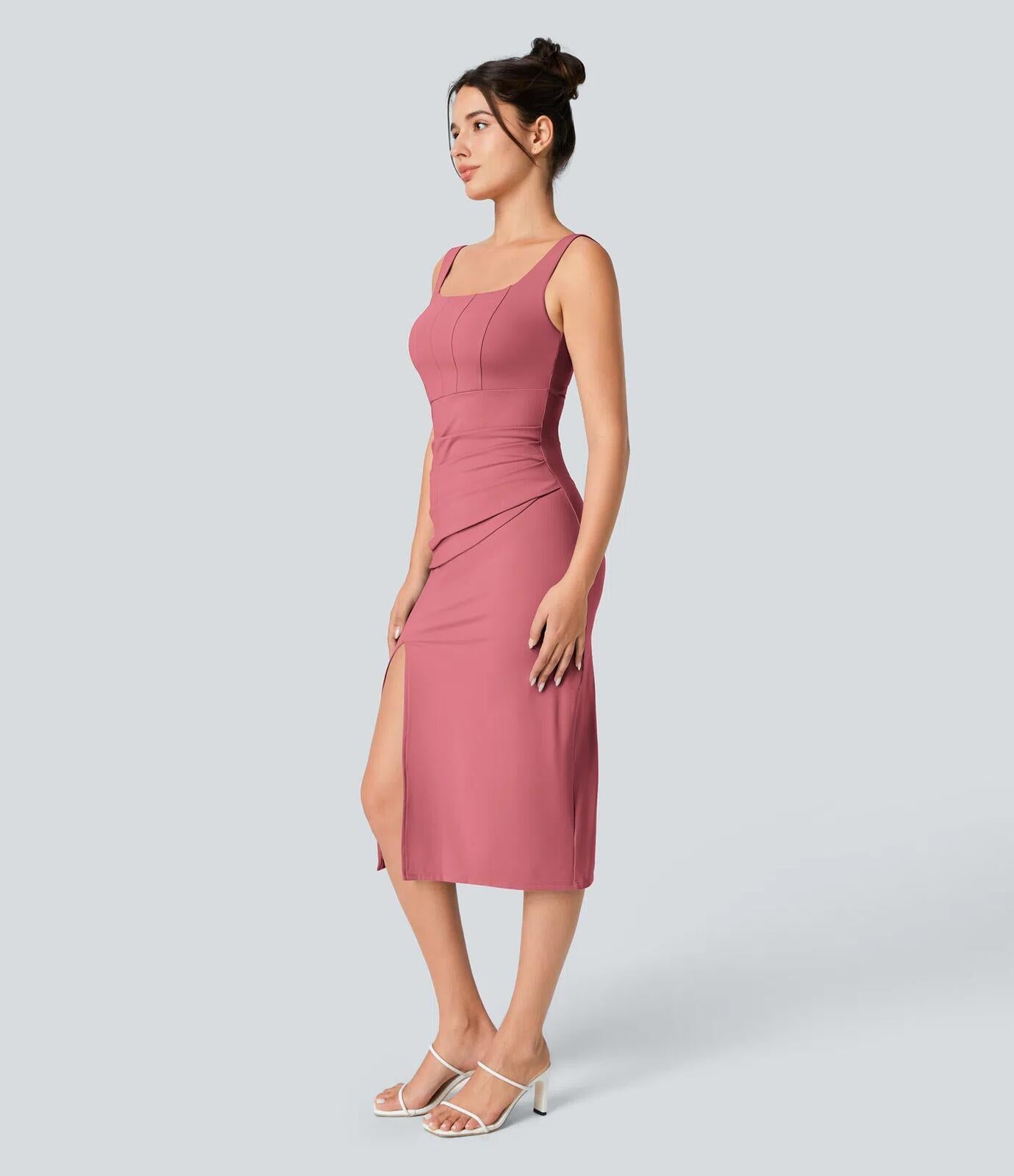 Halara Softlyzero Backless Corset Ruched Bodycon Midi Cool Touch Dress Size M