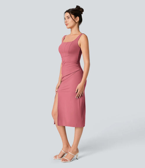 Halara Softlyzero Backless Corset Ruched Bodycon Midi Cool Touch Dress Size M