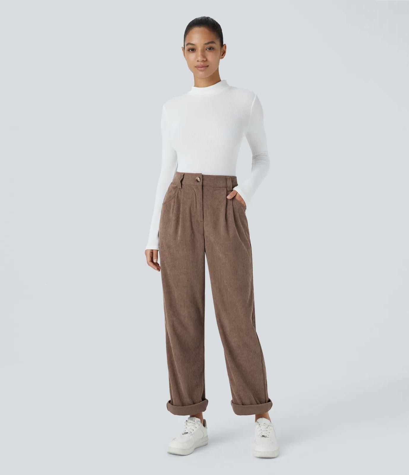 NWT Halara High Waisted Corduroy Casual Pants Acorn Size XL