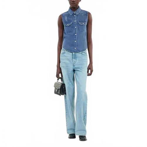 NWT The Kooples NWT Sleeveless Denim Shirt Blue Slim Fit Size 1 / US XS - Small