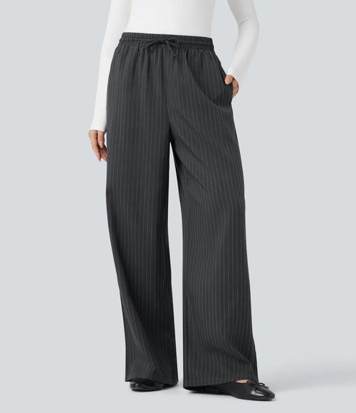 NWT Halara High Waisted Drawstring Wide Leg Stripe Casual Pants Size Medium