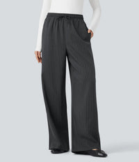 NWT Halara High Waisted Drawstring Wide Leg Stripe Casual Pants Size Large