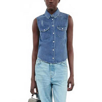 NWT The Kooples NWT Sleeveless Denim Shirt Blue Slim Fit Size 1 / US XS - Small